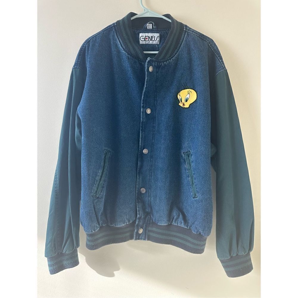 Vintage Genius Tweety Bird Varsity Denim Jacket 90s Looney Tunes R10